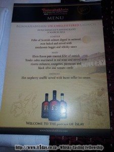Bunnahabhain Media Launch Lunch Menu