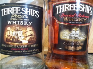 Three Ships Old Bottle vs New Bottle - Front View Closeup