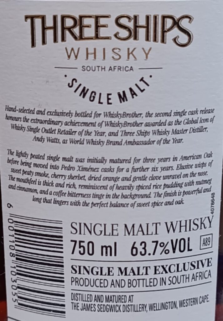 Three Ships 9YO Single Cask - WhiskyBrother Exclusive (Back Label)